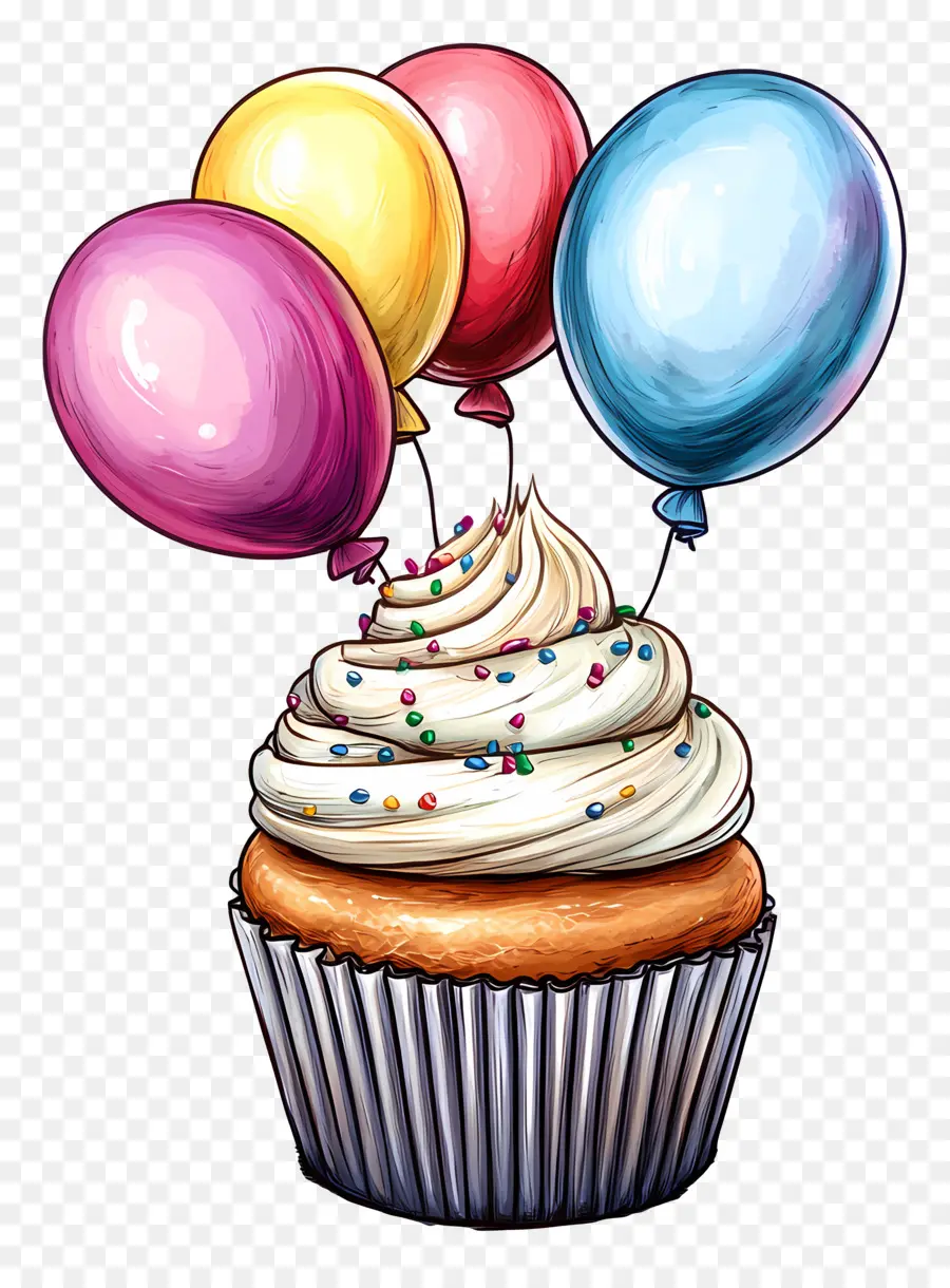 Doğum Günü Pastası，Balonlu Cupcake PNG