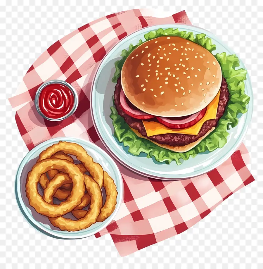 Amerikan Burgeri，Burger Ve Soğan Halkaları PNG