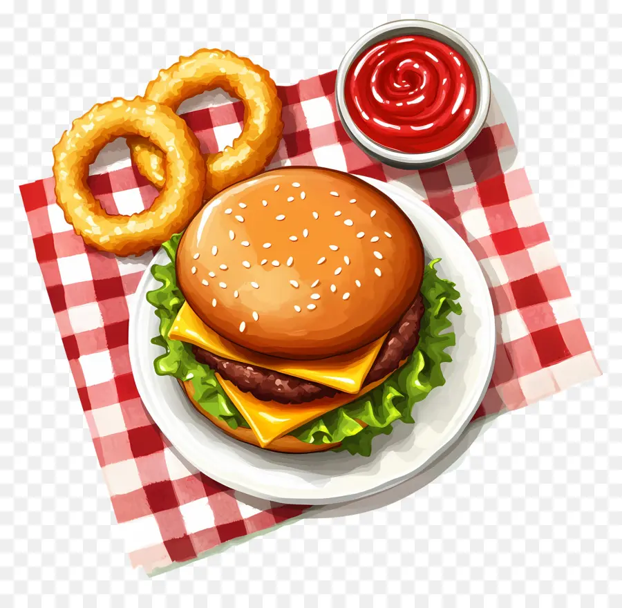 Amerikan Burgeri，Soğan Halkalı Burger PNG