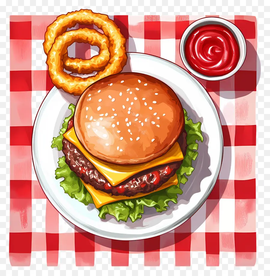 Amerikan Burgeri，Soğan Halkalı Burger PNG