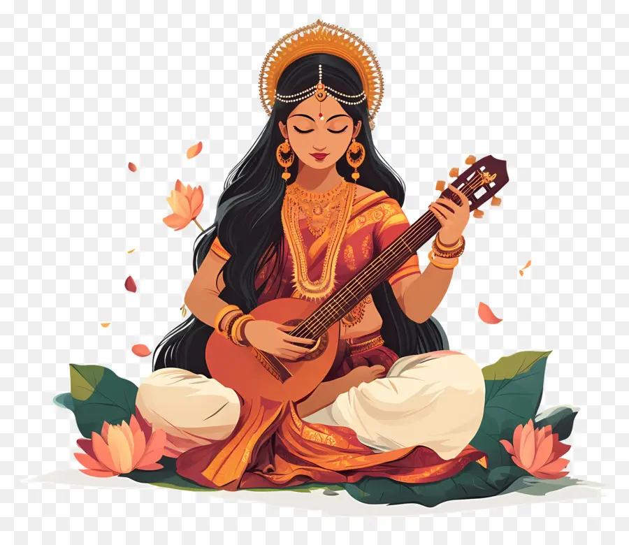 Saraswati，Kadın Gitar çalıyor PNG