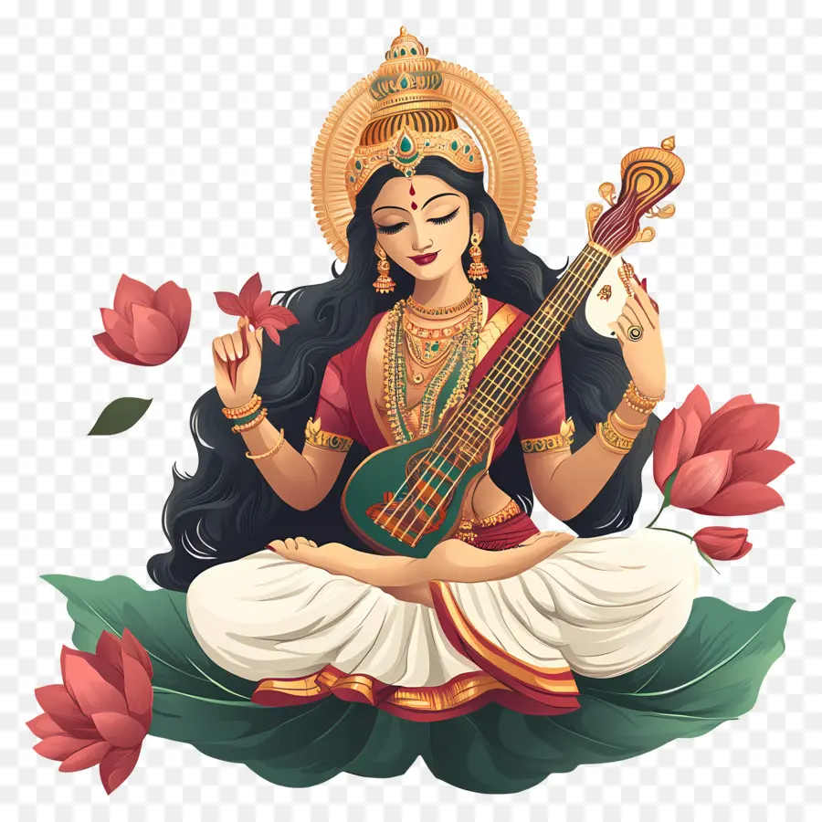 Saraswati，Tanrıça Müzik Aleti Ile PNG