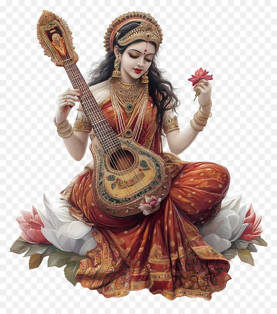 Saraswati，Veena Ile Tanrıça PNG