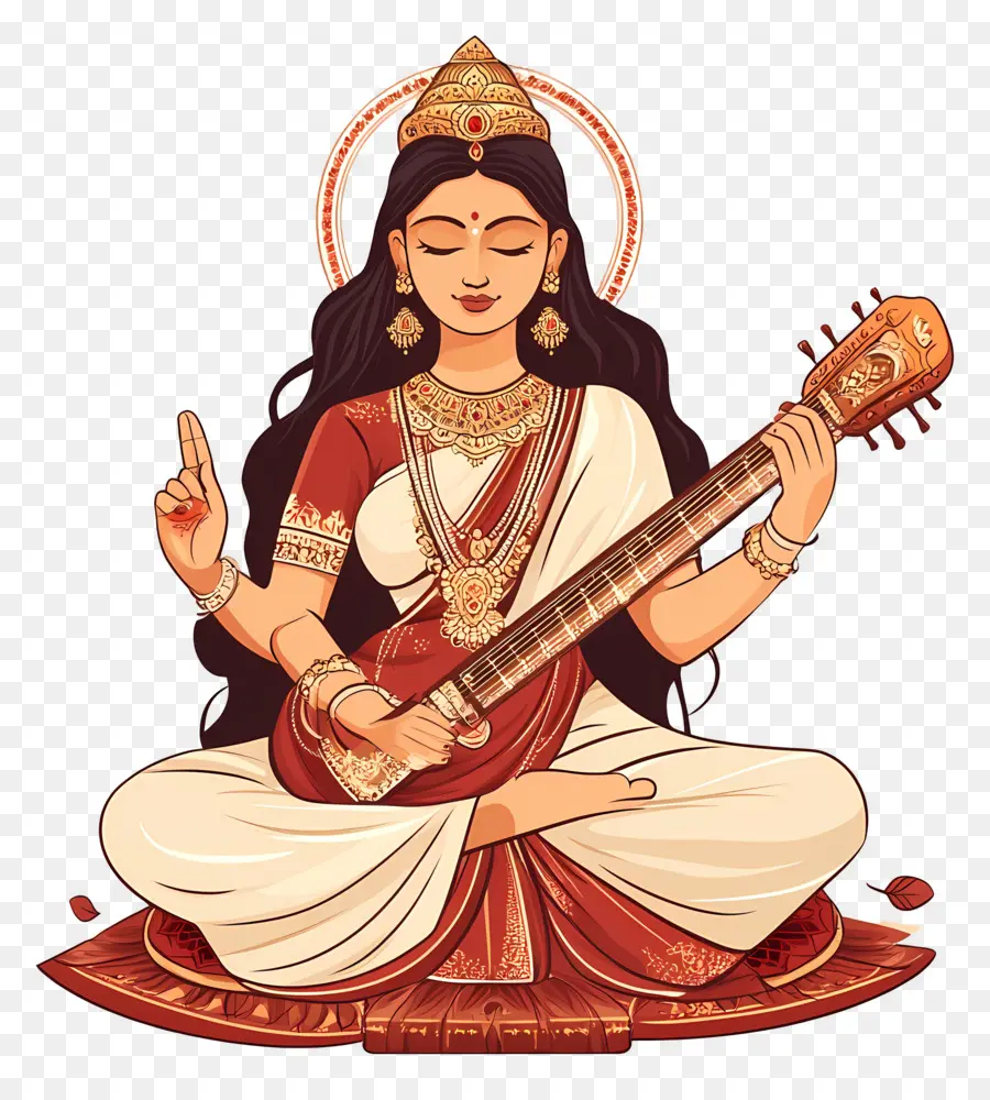 Saraswati，Tanrıça Müzik Aleti Ile PNG