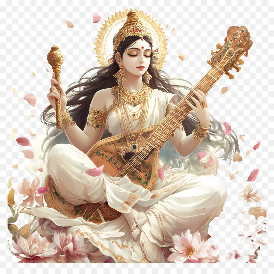 Saraswati，Veena Ile Tanrıça PNG