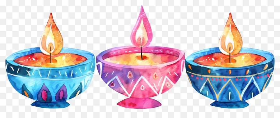 Diwali Diya，Renkli Kandiller PNG