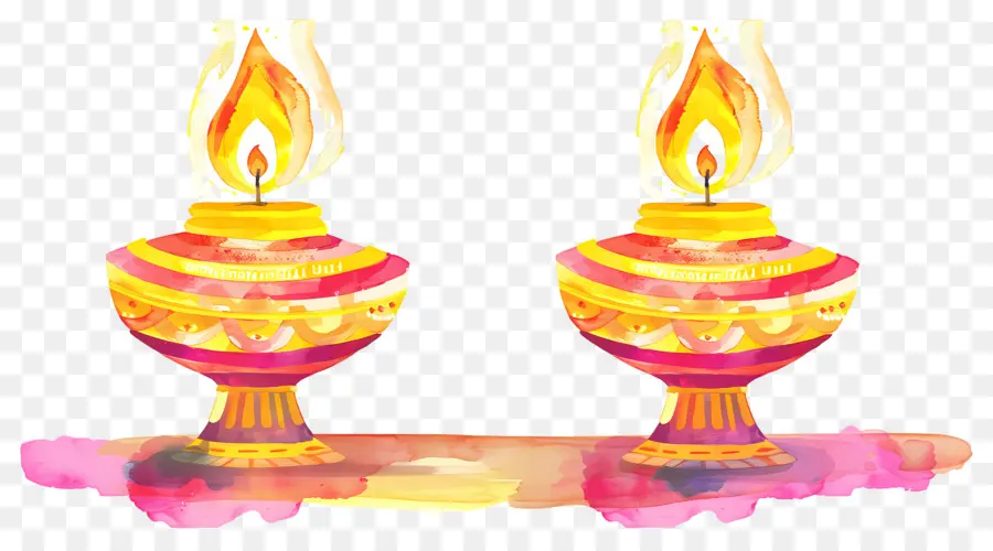 Diwali Diya，Renkli Kandiller PNG