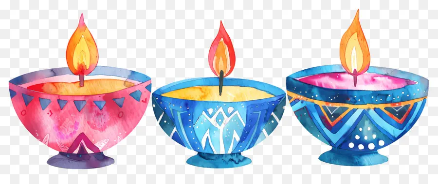 Diwali Diya，Renkli Kandiller PNG