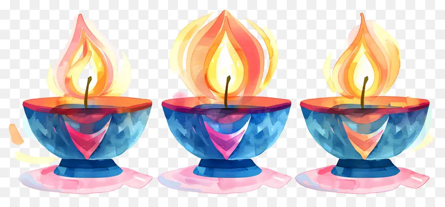 Diwali Diya，Renkli Kandiller PNG