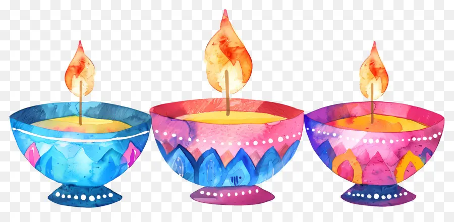 Diwali Diya，Renkli Kandiller PNG