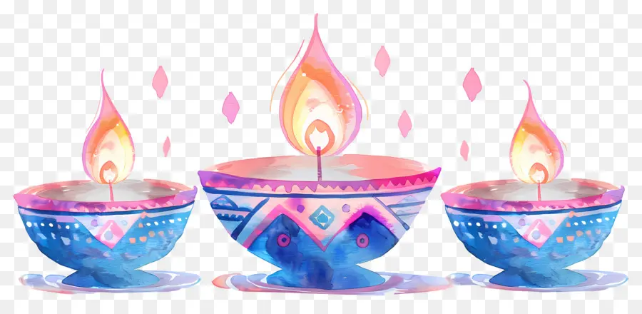 Diwali Diya，Renkli Kandiller PNG