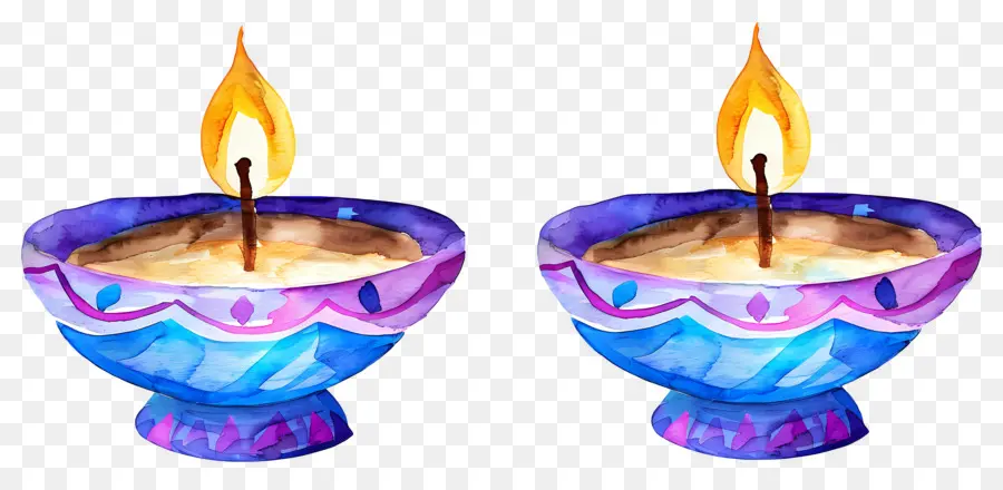 Diwali Diya，Renkli Kandiller PNG