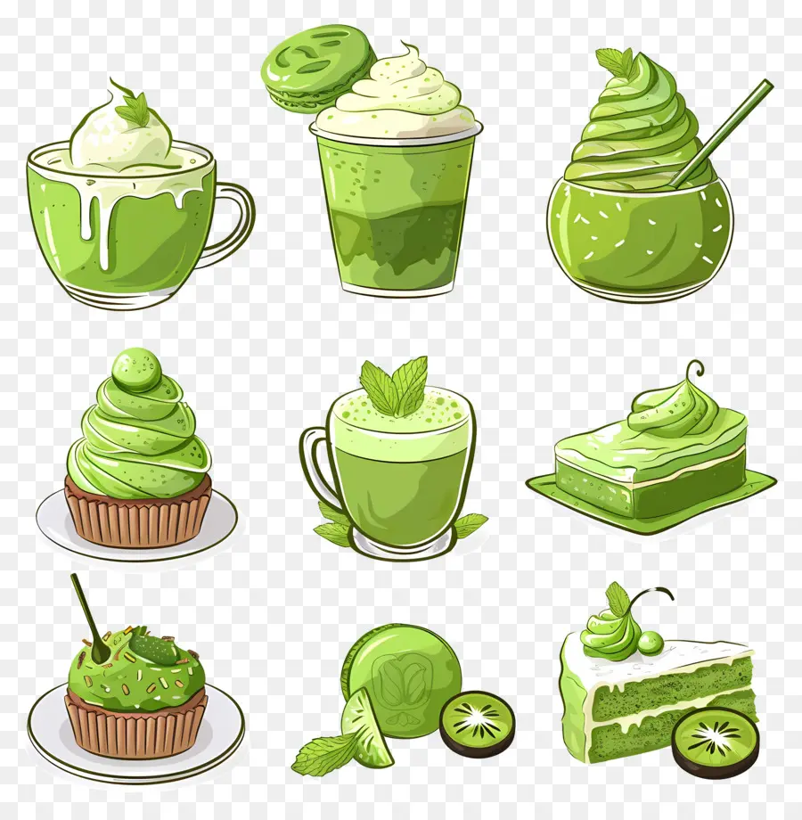 Matcha Tatlıları，Yeşil Tatlılar Ve İçecekler PNG