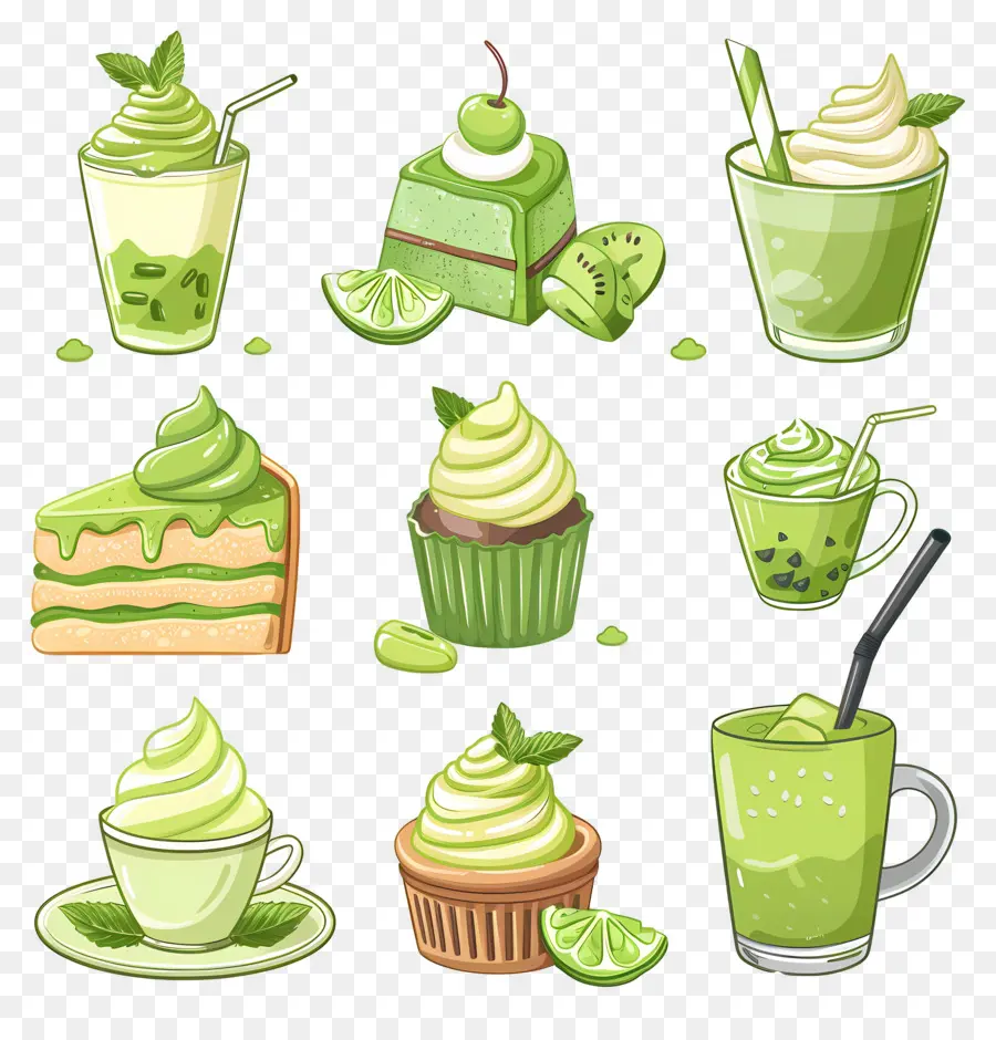 Matcha Tatlıları，Yeşil Tatlılar Ve İçecekler PNG