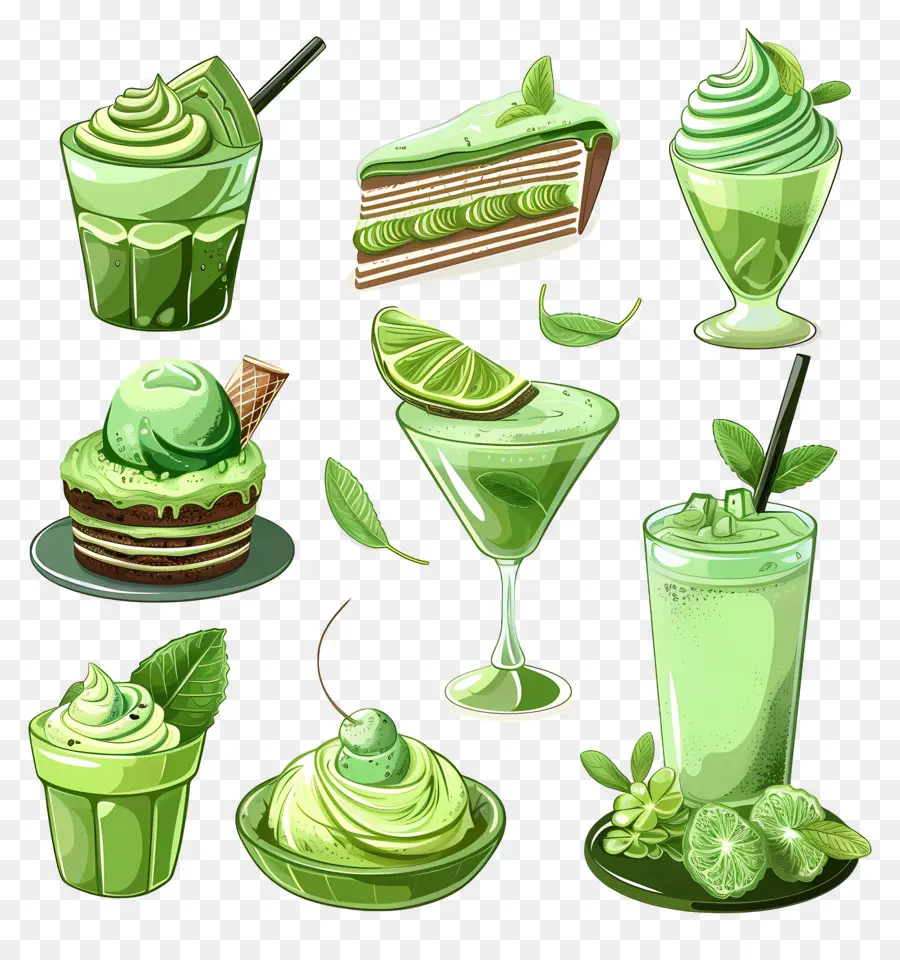 Matcha Tatlıları，Yeşil Tatlılar Ve İçecekler PNG