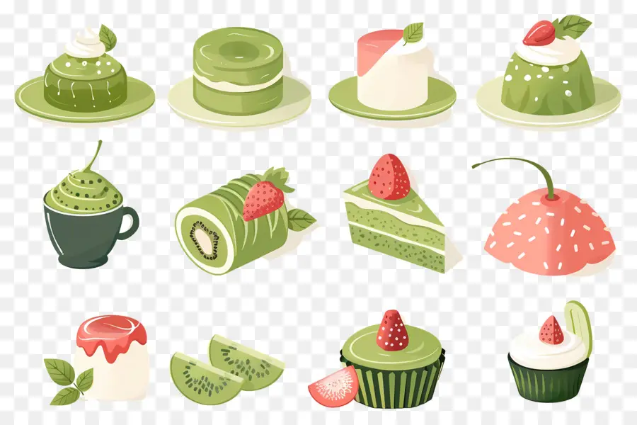 Matcha Tatlısı，Yeşil Kapkekler PNG