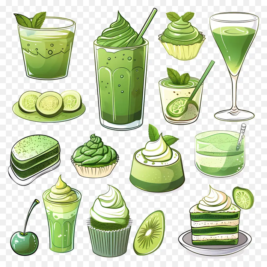 Matcha Tatlıları，Yeşil Tatlılar Ve İçecekler PNG