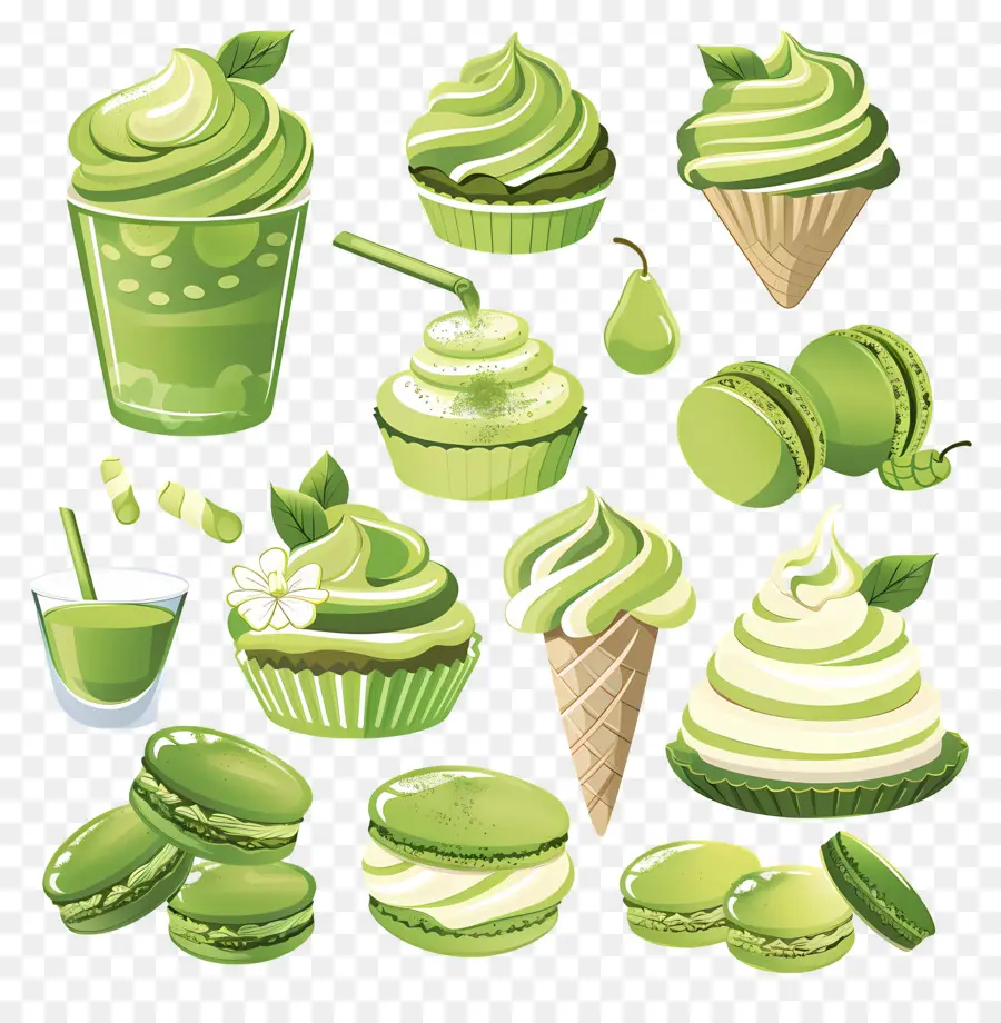 Matcha Tatlıları，Yeşil Kapkekler PNG