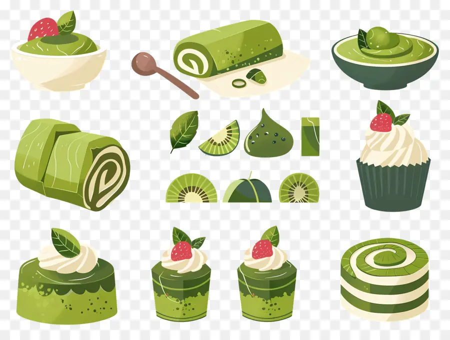 Matcha Tatlısı，Yeşil Rulo Kek PNG