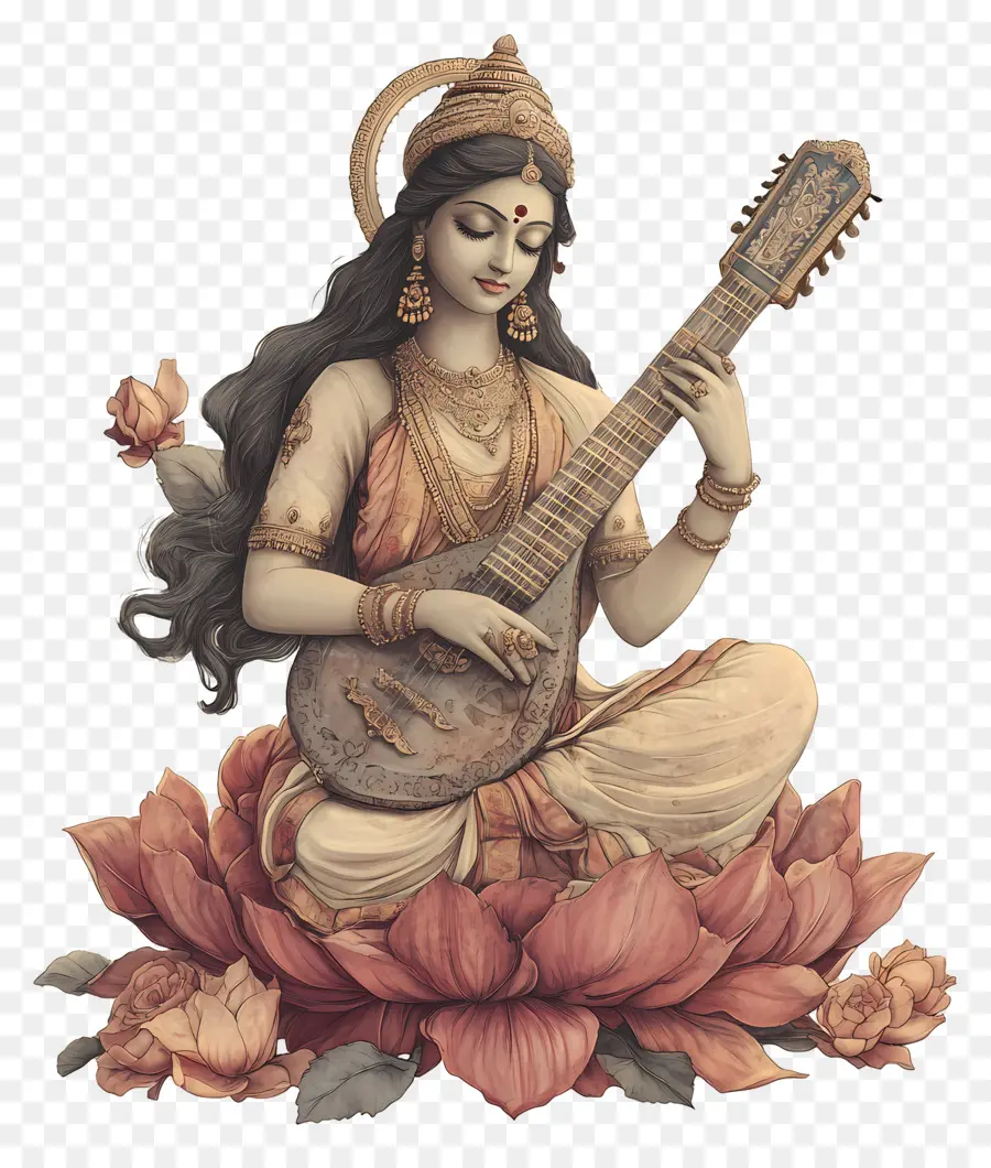 Saraswati，Tanrıça Müzik Aleti Ile PNG