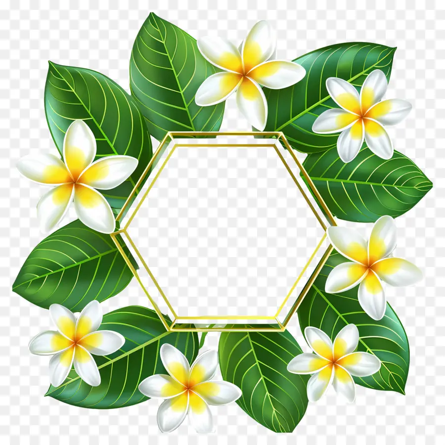 Frangipani Çiçeği，Altıgen Çiçek Çerçeve PNG