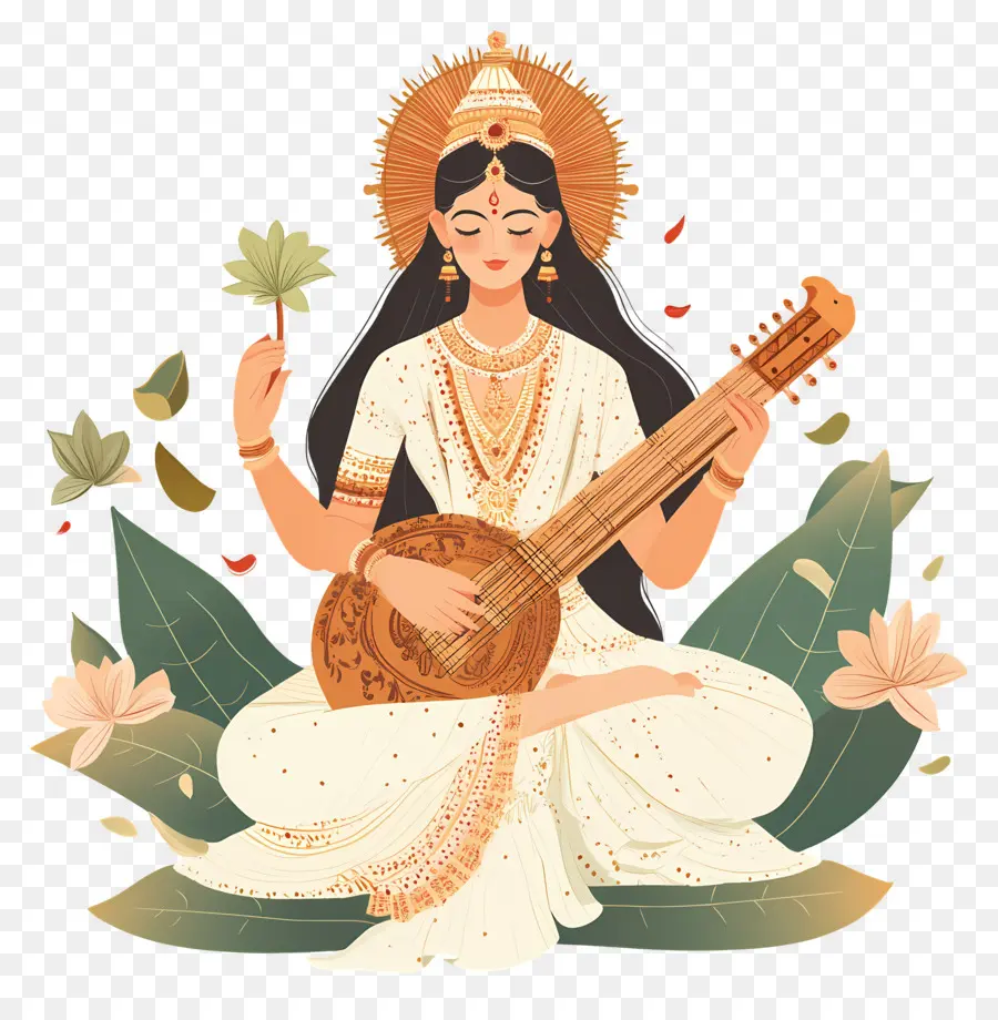 Saraswati，Enstrümanlı Tanrıça PNG