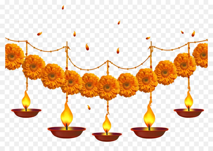 Diwali Kadife Çiçeği Çelengi，Kandillerle çelenk PNG