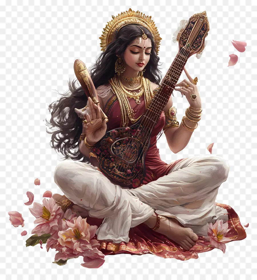 Saraswati，Veena Ile Tanrıça PNG