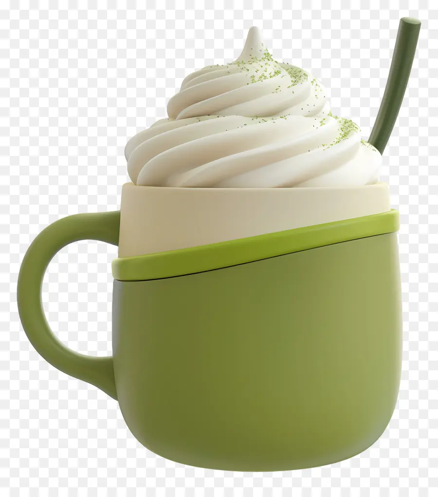 Matcha Latte，Krem Şantili Yeşil Fincan PNG