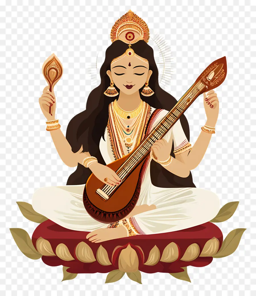 Saraswati，Tanrıça Müzik Aleti Ile PNG