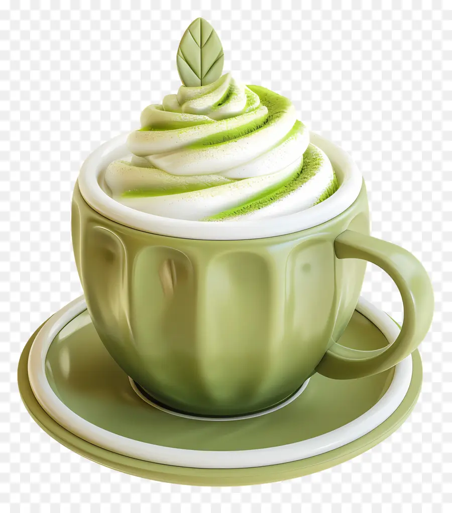 Matcha Latte，Yapraklı Matcha Kupası PNG