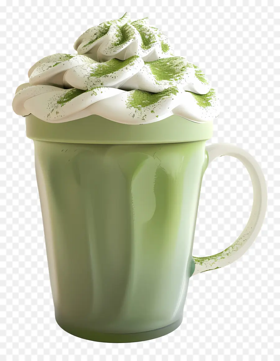 Matcha Latte，Krema Ile Yeşil Kupa PNG