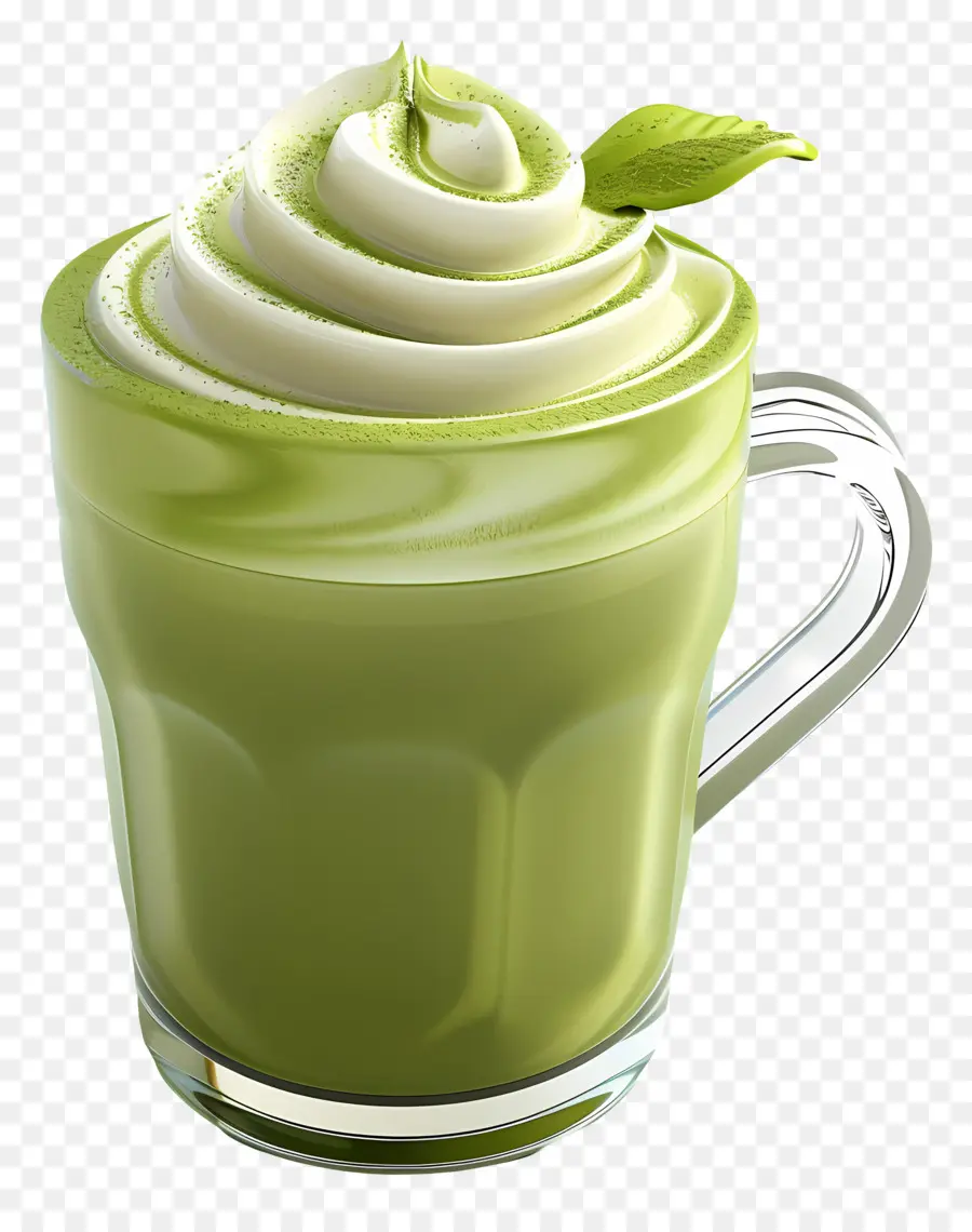 Matcha Latte，Yapraklı Yeşil Cam PNG