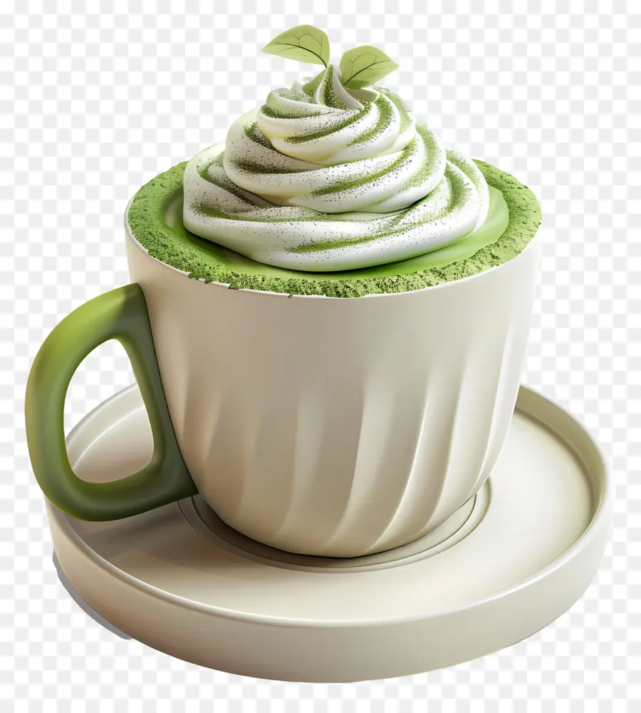 Matcha Latte，Yapraklı Matcha Kupası PNG