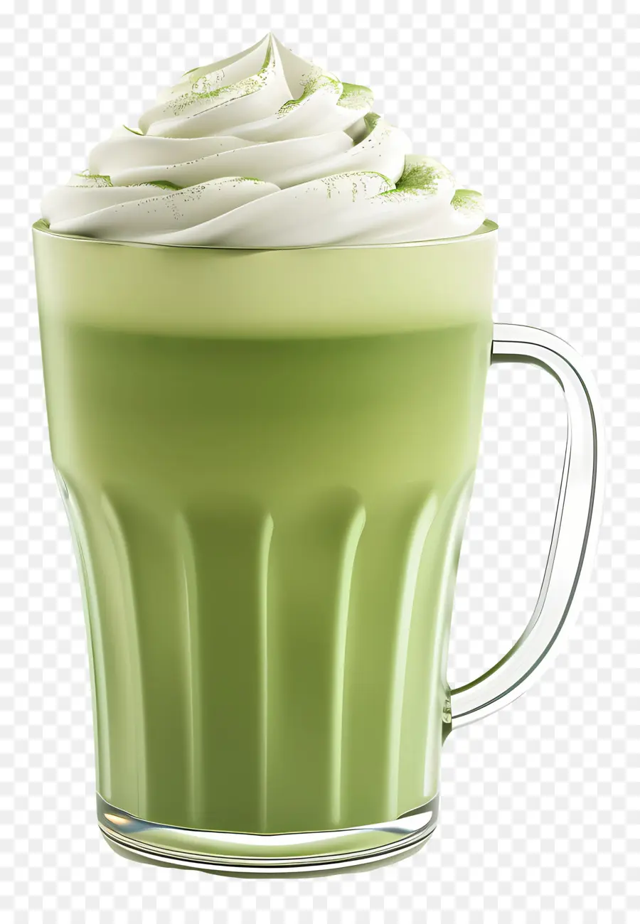 Matcha Latte，Krema Ile Yeşil Cam PNG