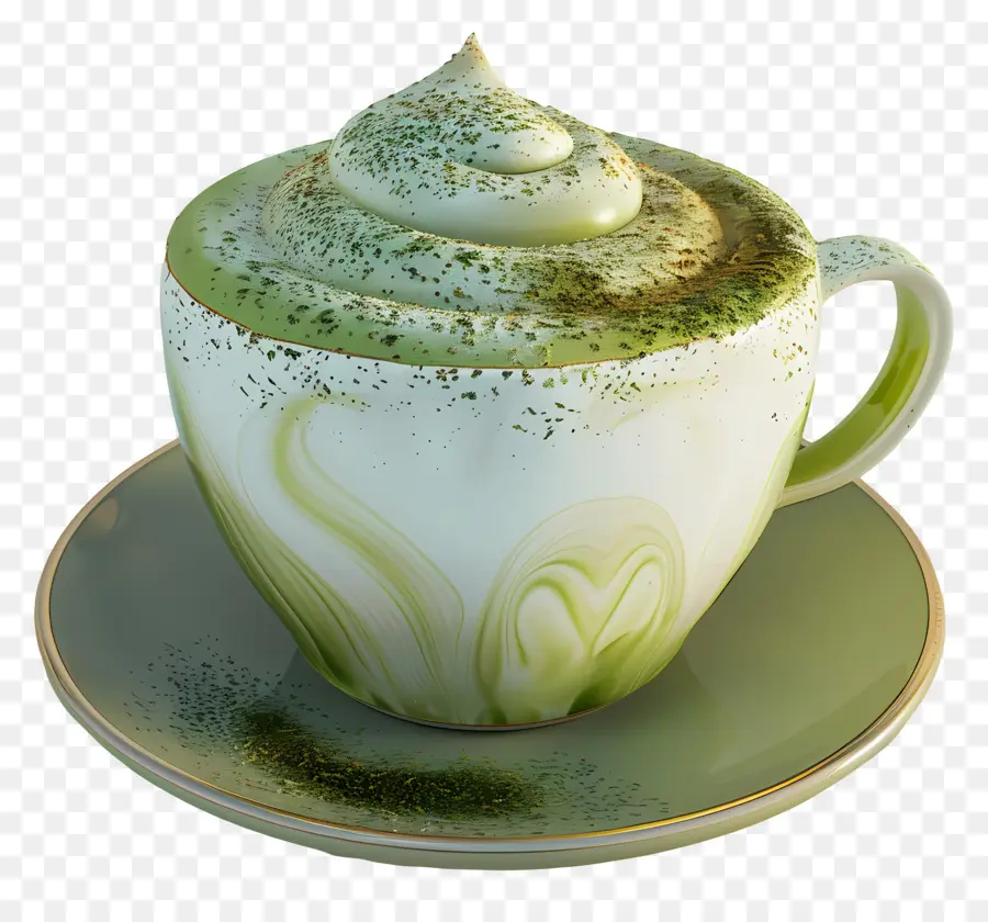 Matcha Latte，Kremalı Yeşil çay Bardağı PNG