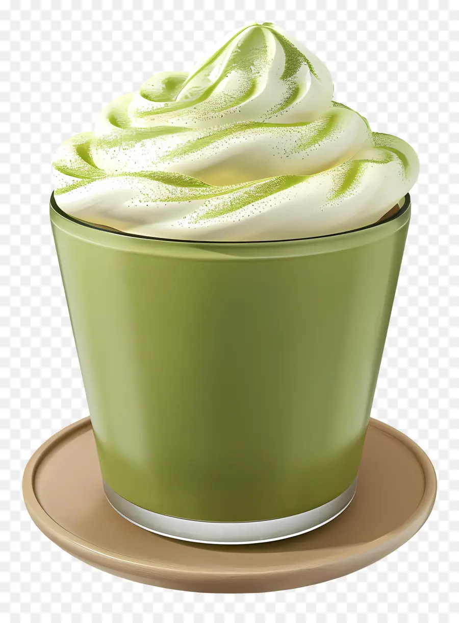 Matcha Latte，Yeşil Kremalı İçecek PNG