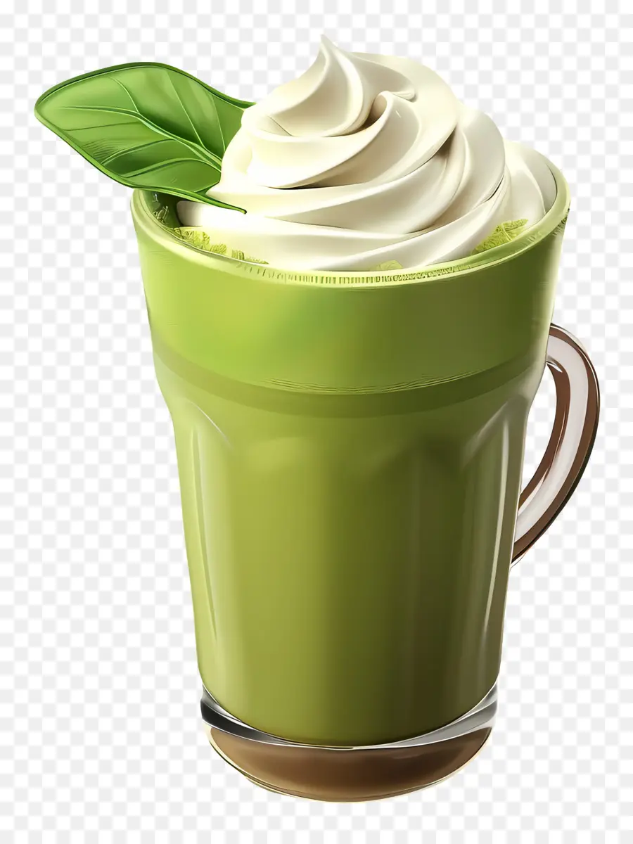 Matcha Latte，Yapraklı Yeşil Kupa PNG