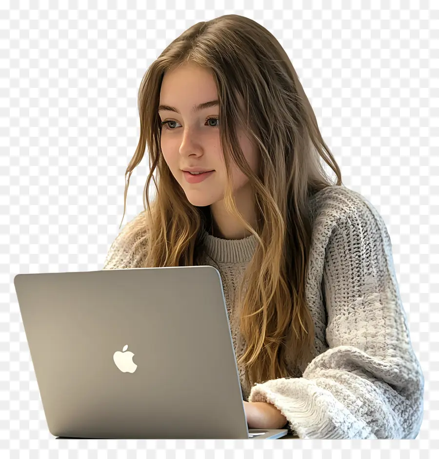 Bilgisayar Kursu Kız Öğrenci Gerçek，Macbook'lu Kız PNG