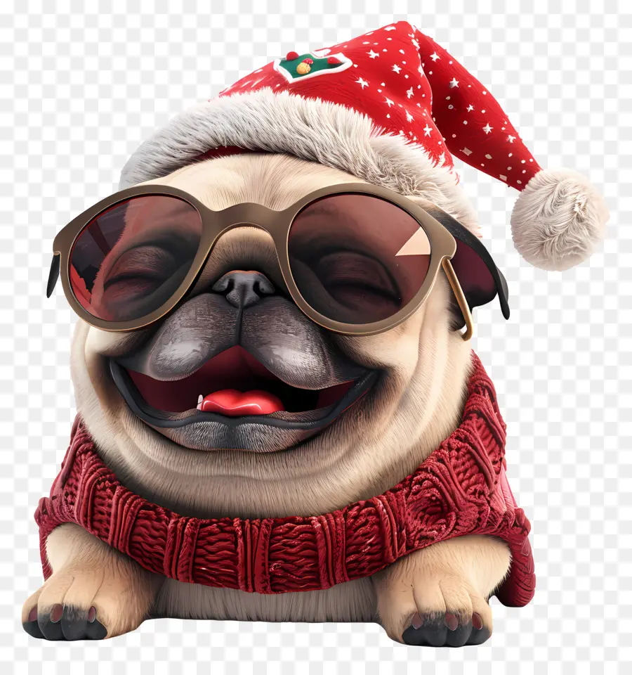 3d Köpek，Noel Baba şapkalı Boksör PNG