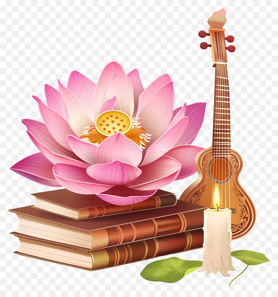 Saraswathi Puja'sı，Gitar Ve Lotus PNG