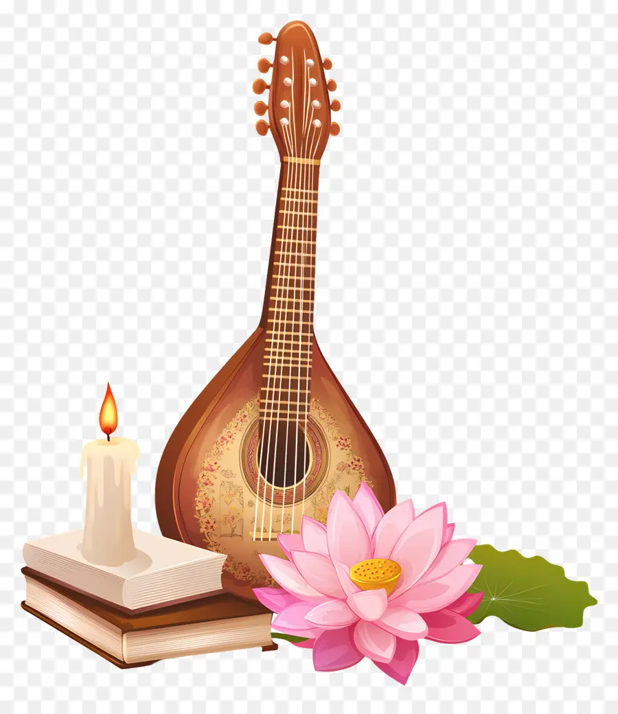 Saraswathi Puja'sı，Gitar Ve Lotus PNG