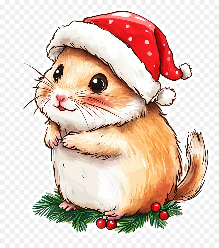 Noel Hamsteri，Hamster Noel Baba şapkalı PNG