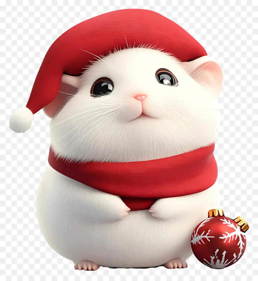 Noel Hamsteri，Noel Baba şapkalı Beyaz Hamster PNG