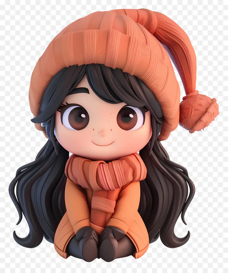 Kız Chibi，Turuncu Kıyafetli Kız PNG