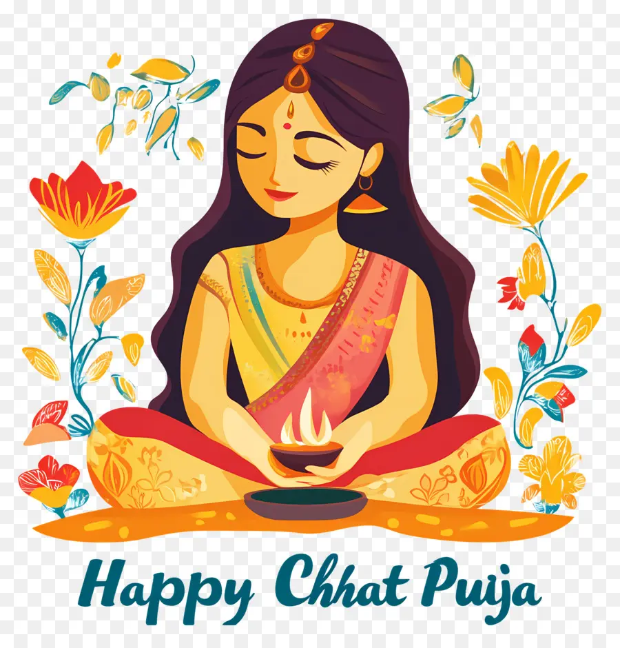 Mutlu Chhat Puja，Meditasyon Yapan Kadın PNG