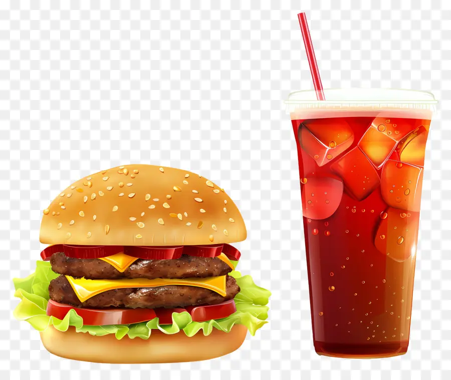 Burger Coca Cola，Hamburger Ve Içecek PNG