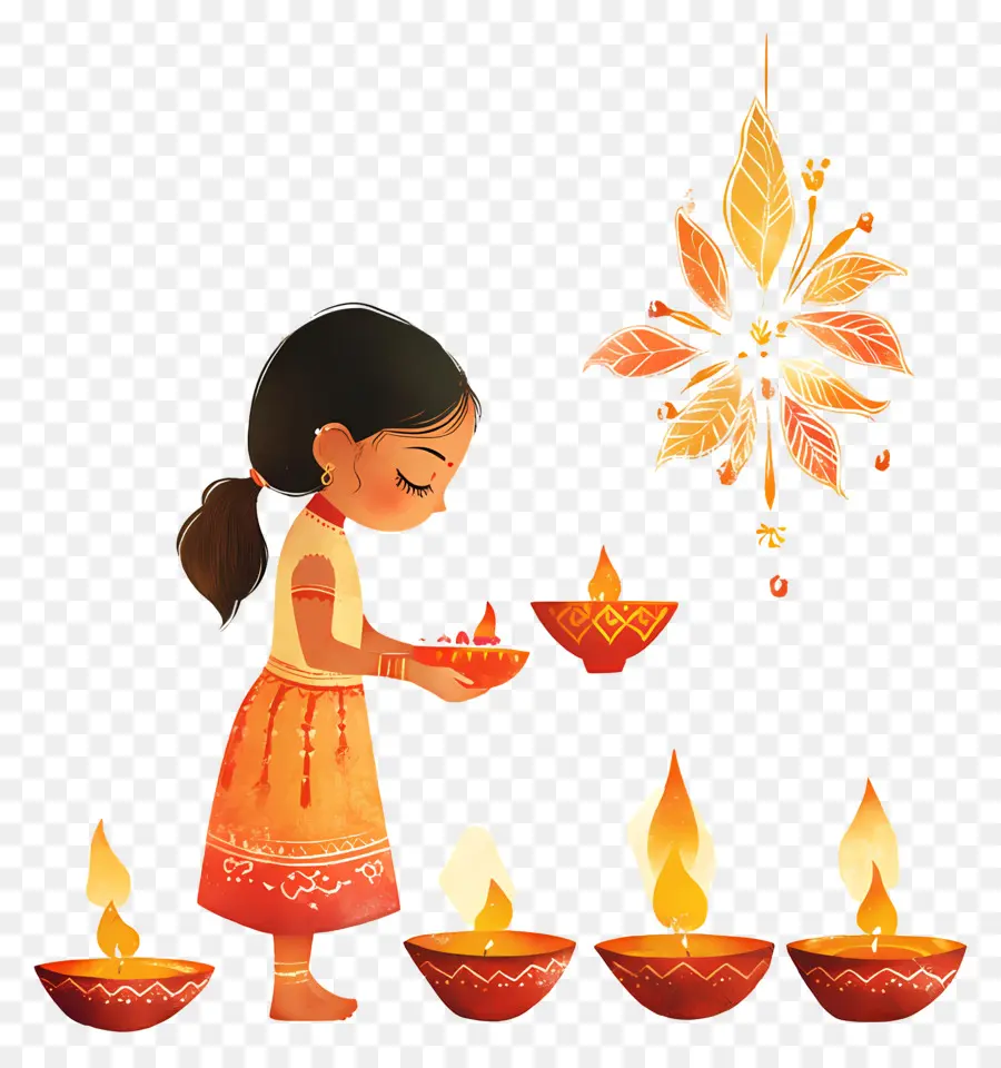 Deepavali，Diyas'lı Kız PNG