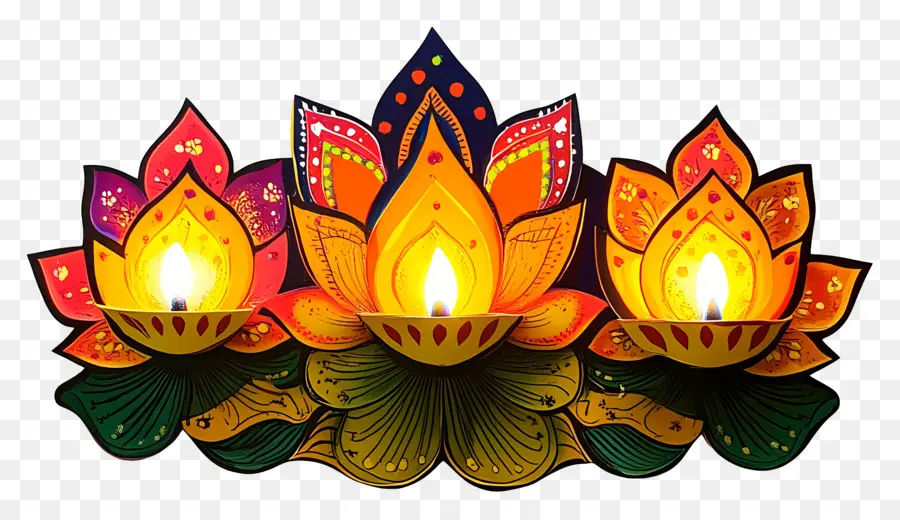 Deepavali，Lotus Diya Trio PNG