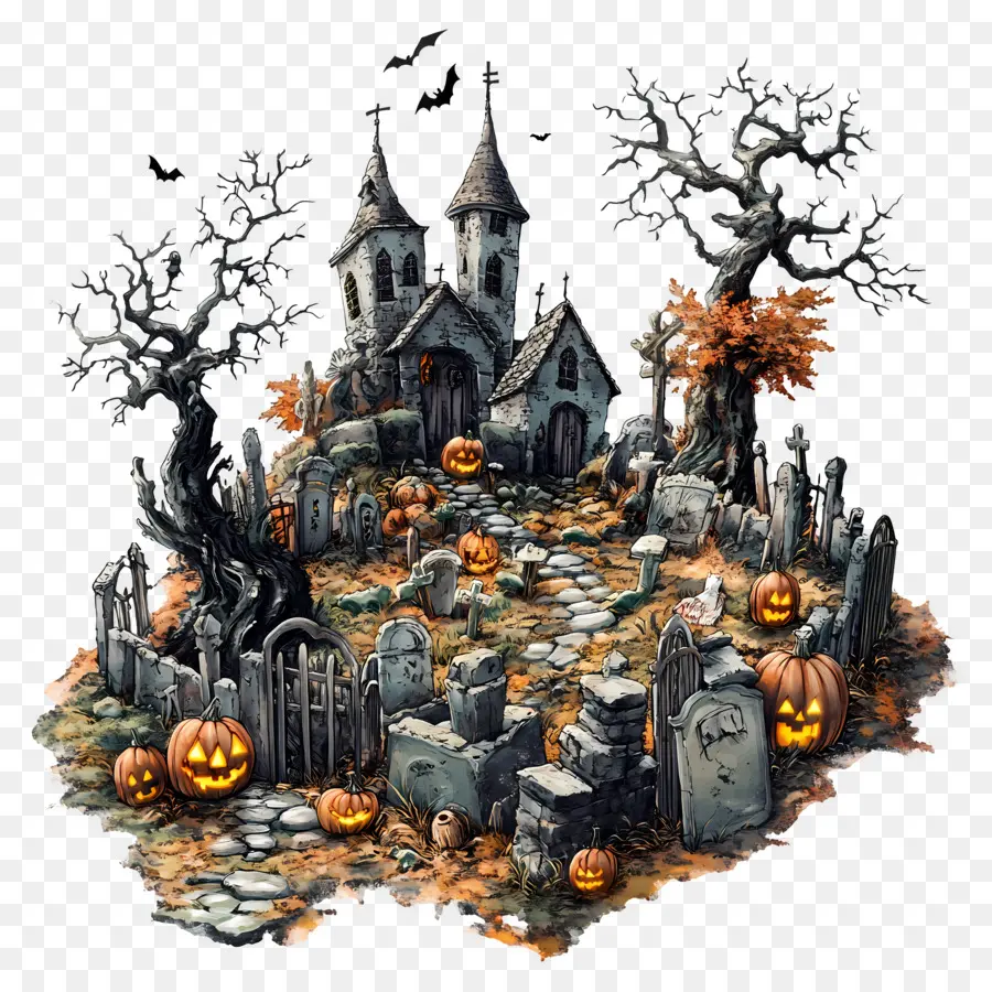 Halloween Graveyard，Perili Ev PNG